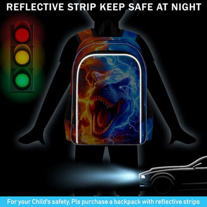 AGSDON 3PCS Dinosaur Backpack for Boys, 17" Kids Bookbag with Lunch Box for Boy, Flame Thunder Backpacks Water Resistant and Lightweight for Teen - color: Dinosaur