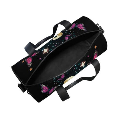 MNSRUU Sports Duffel Bags, Skeleton Sitting on Mushrooms with Butterflies Athletic Gym Bag Overnight Workout Travel Tote Luggage for Men Women Yoga - color: Skeleton A14152
