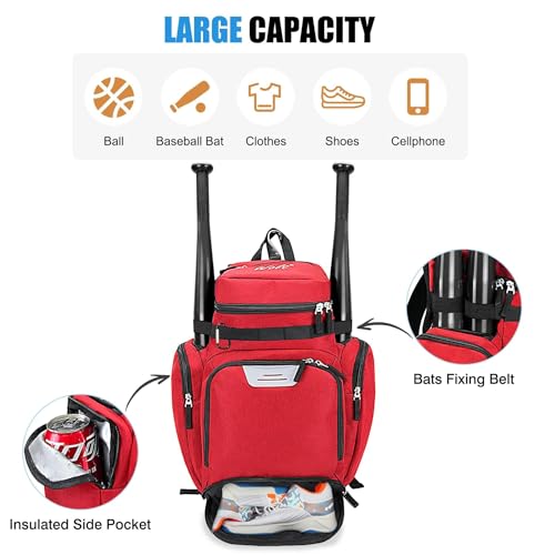 WOLT Basketball Backpack, Basketball Bag for Men with Shoes Compartment, Sports Backpack for Baseball, Soccer, Football - color: DarkRed