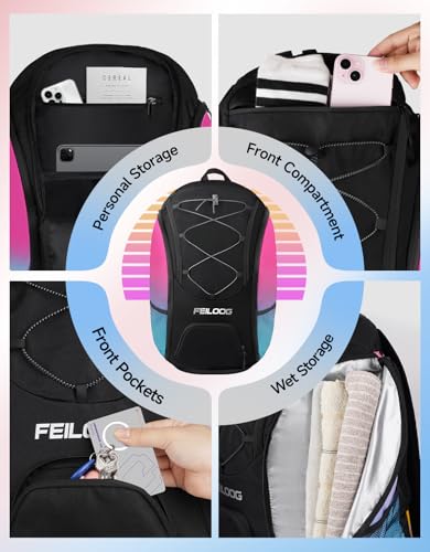 Basketball Backpack Large Sports Bag, Ball Accessories Basketball Equipment Bag with Ball Holder Shoes Compartment - color: Colorful Black