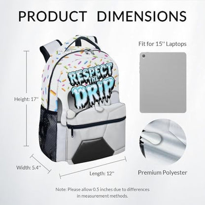 Boys Soccer Backpack for School Kids Bookbag with Padded Shoulder Straps - Girls Teens School Bag with Pocket for Primary Elementary Back to School Gifts (17 Inch) - color: White