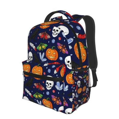Gym and Sports Backpack Halloween Raven Pumpkin Skull, Lightweight Casual Daypack with Side Water Bottle Pocket for Beach and Outdoor - color: Pattern (269)