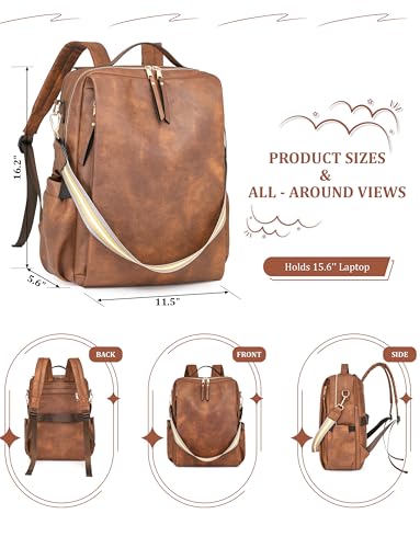 Dora & Liz Laptop Backpack for Women, Leather Travel Backpack with 15.6 Inch Laptop Compartment, College Work Computer Bag - color: Off-white
