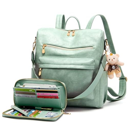 Soperwillton Women Backpack Purse Multipurpose Design Handbags Shoulder Bag PU Leather Travel bag Backpack Set 2pcs - color: Iceblue
