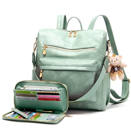 Soperwillton Women Backpack Purse Multipurpose Design Handbags Shoulder Bag PU Leather Travel bag Backpack Set 2pcs - color: Iceblue