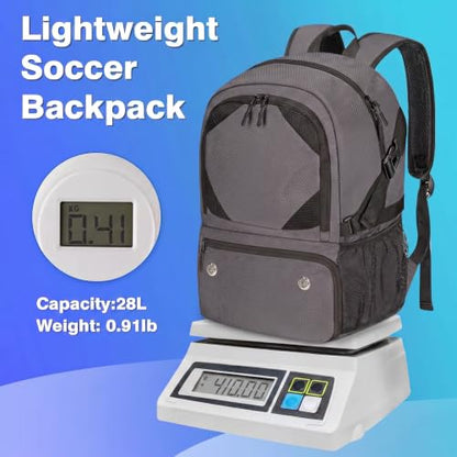 Soccer Backpack with Seperate Compartment, Water Resistant Sport Bags fit for Basketball, Volleyball, Football - color: Grey