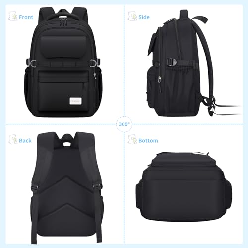 PRAGARI Kids School Backpack for Teens Girls Aesthetic Black Backpack Lightweight College Laptop Casual Travel Bookbag - color: Black