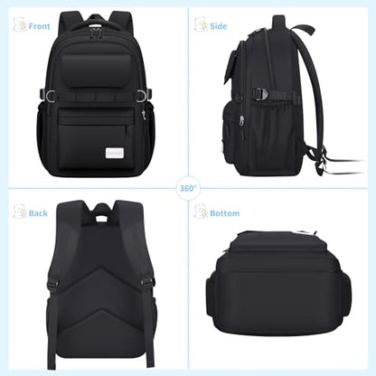 PRAGARI Kids School Backpack for Teens Girls Aesthetic Black Backpack Lightweight College Laptop Casual Travel Bookbag - color: Black