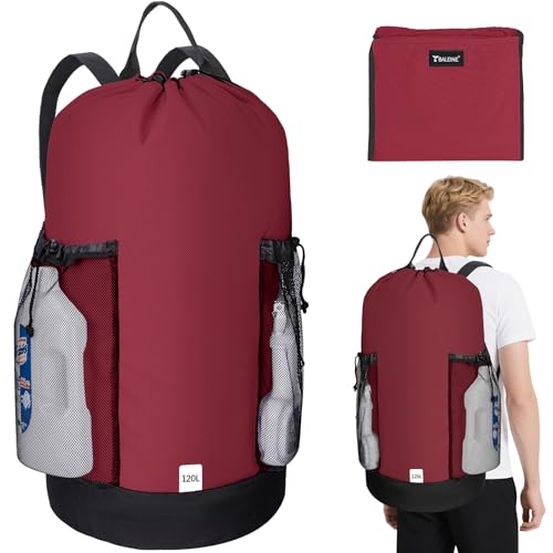 BALEINE 120L Laundry Bag Backpack, 900D Oxford Fabric Large Travel Laundry Bags with Shoulder Straps and 2 Mesh Pockets for College Dorm, Apartment, Laundromat (Red, 120L) - color: Red, size: 120L