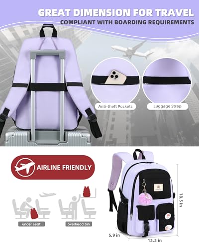 Hidds Laptop Backpacks 15.6 Inch School Bag Elementary Middle High College Backpack Cute Bookbags Anti Theft Travel Back Pack Casual Daypack Kids Book Bag for Teens Girls Women Students-Purple Black - color: Purple Black