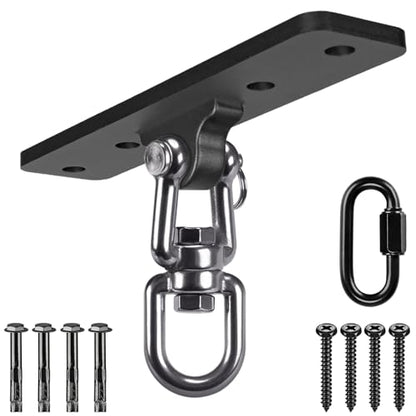 Dolibest Heavy Bag Hanger, Wall Ceiling Mount Hook 360° Rotation Wood Beam Holder Body Weight Strength Training Systems, Wood Beam Holder with Spring and 1 Carabiner, 5Wood Screws for Wooden Sets - color: Heavy Bag Hanger With Carabiner