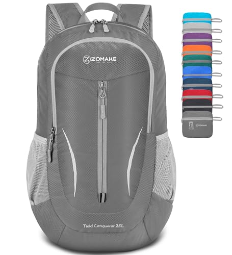 ZOMAKE Ultra Lightweight Packable Backpack 25L, Foldable Hiking Backpacks Water Resistant Small Folding Daypack for Travel(Medium Grey) - color: Medium Grey-a