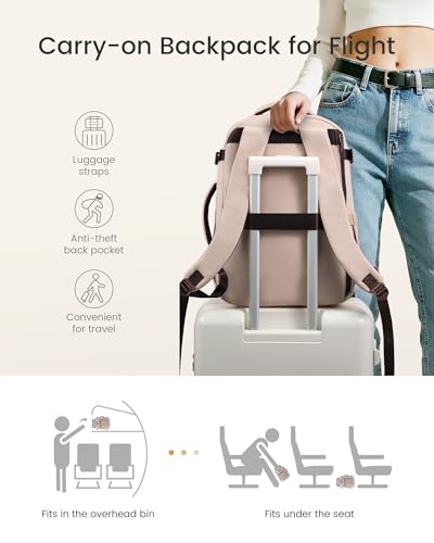 LOVEVOOK 40L Travel Backpack for Women & Men,Airline Approved Carry On Backpack with 3 Packing Cubes,TSA Waterproof Personal Item Bag,Weekender Overnight Essentials Backpacks fits 18" Laptop - color: Brown/Light Pink, size: 40L-4PCS