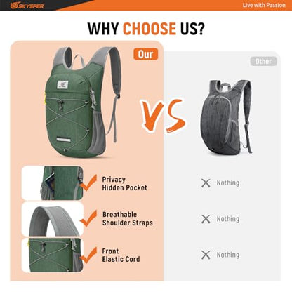 SKYSPER Foldable Hiking Backpack - 10L/15L Small Lightweight Daypack Breathable Travel Backpacks - color: Green, size: 10 l