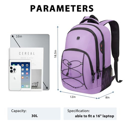 Goloni Laptop Backpack for Men Women, 17 Inch Travel Backpack with USB Charging Port, Water Resistant Lightweight Backpack with Compartments, 30L Casual Daypack,Purple - color: Purple