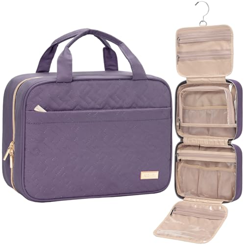 NISHEL Travel Toiletry Bag for women, Portable Hanging Organizer for Travel-Sized Shampoo, Conditioner, Brushes Set, Makeup Accessories, Medium Size, Purple - color: Purple, size: Medium