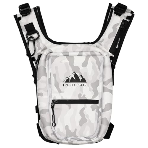 Chest Pack for Hiking, Skiing, Running & Travel, Minimalist Chest Rig Bag with Easy-Access Phone Pouch, Dual-Access Pocket, Card & Cash Slot, Adjustable Vest Pack for Men & Women - color: Snow Camo