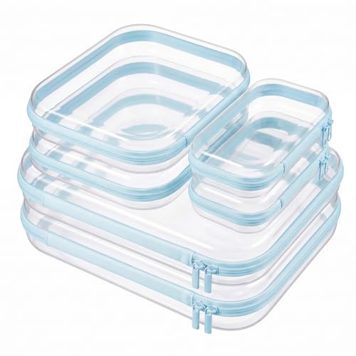 6 Pack Clear Hard Shell Zipper Cases,Cosmetic Bag Transparent Travel Organizer Pouches for Makeup Toiletries Electronics Pencil Storage Toy Organizers Diaper Bag & Home Use(Blue:2L+2M+2S) - color: Clear Blue, size: 6 Pack (2L+2M+2S)