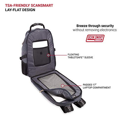 SwissGear 5977 ScanSmart TSA Friendly Laptop Backpack, Fits Most 17 Inch Laptops and Tablets, Ideal for Work, Travel, School, College, and Commuting, Grey