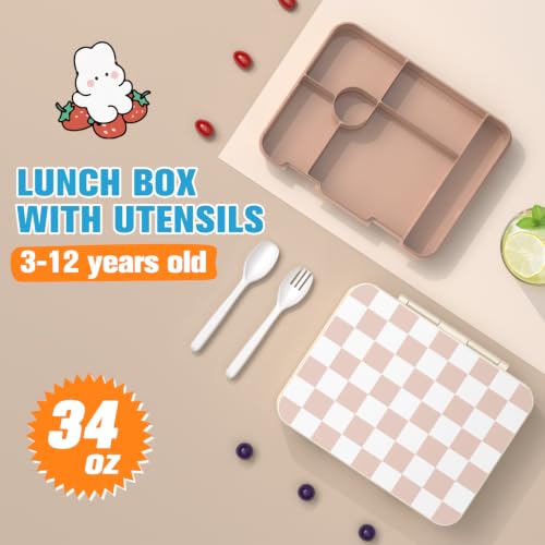 Bevalsa Backpack for Girls, School Bookbag Teen Girls Backpack Set with Bento Lunch Box, Insulated Bag & Pencial Case, 43oz Lunch Containers for Kids Elementary Middle Student (Khaki Checkerboard) - color: Khaki Checkerboard