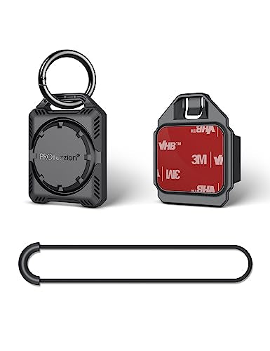 PROfezzion Secure Air Tag 2nd & 1st Gen Holder Case with Key Ring, 3M Adhesive Mount & Loop Strap for Keychain, Dog Collar, Backpack, Luggage Bag, Car & More, IPX8 Waterproof, Full Cover & Discreet - color: Black