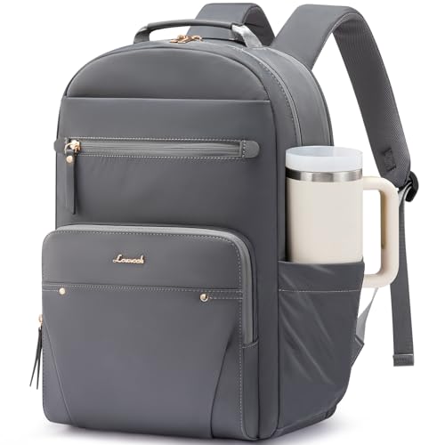 LOVEVOOK Laptop Backpack for Women with Leather Trim & Tumbler Pockets, 15.6" Work Backpack Purse, Travel Personal Item Bag, Carry On Business Computer Bag for Office, or Gift, Lustrous Graphite - color: Lustrous Graphite, size: 15.6 inches