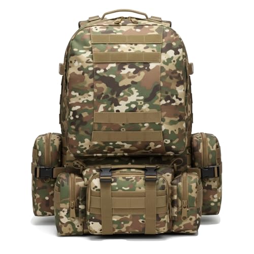 Military Tactical Backpack for Men 60L Waterproof Bug Out Bag Survival Rucksack Go Bag Emergency Molle System Army 3 Day Assault Pack for Hiking Hunting Camping CP - color: Cp