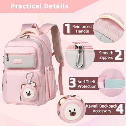 Leaper Preppy Backpack for Teens : 18.5 inch Bookbag Multi-pocket for School Daily -Water Resistant Anti Theft Middle Highschool Student - Aged 10-16 - Gifts for Girls and Kids(Pink) - color: Pink -9802