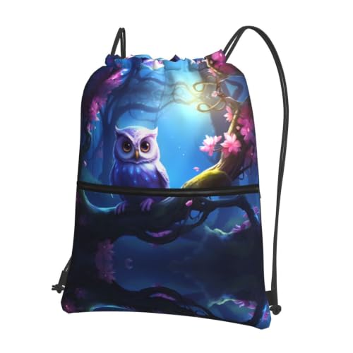 Cartoon Cute Owl Prints Drawstring Zipper Backpack Lightweight Sport Gym Bag Water-Resistant Travel Throw Cover for Men Women Teens