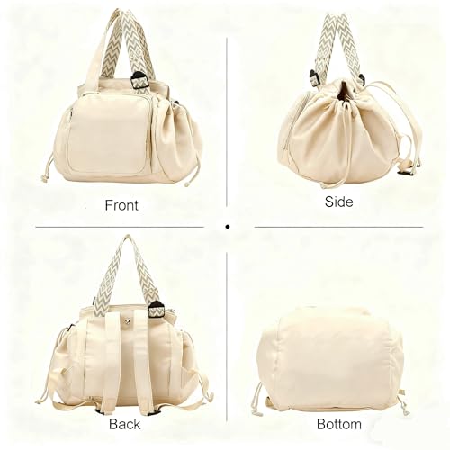 Tote Bag Large Capacity Lightweight Backpack with 15 Pockets Nylon Shoulder Bag for Car Travel Mother Bag - color: Beige