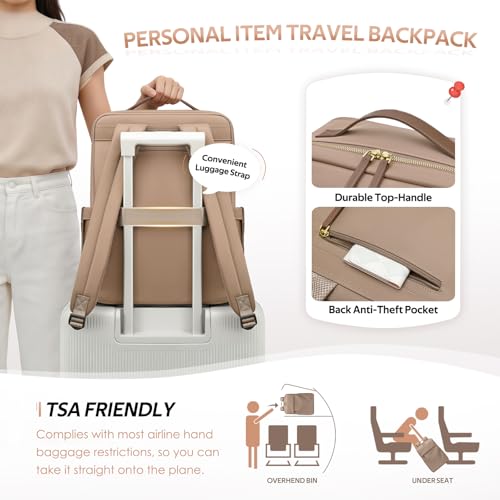 GOLF SUPAGS Travel Laptop Backpack for Women Airline Approved for Work College Travel Multi-Functional Casual Daypack Teacher Nurse Bags Fits 15.6 Inch Notebook (Champagne) - color: Champagne