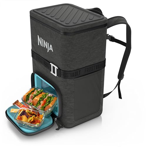 Ninja | Backpack Cooler | FrostVault Go 36 Can Soft Cooler | Leakproof Zipper with Built in Can Opener, 2 Ice Packs & Dry Storage Drawer | for Hiking, Camping & More |Charcoal Gray | FF136CG - color: Dark Grey, size: 36 Can