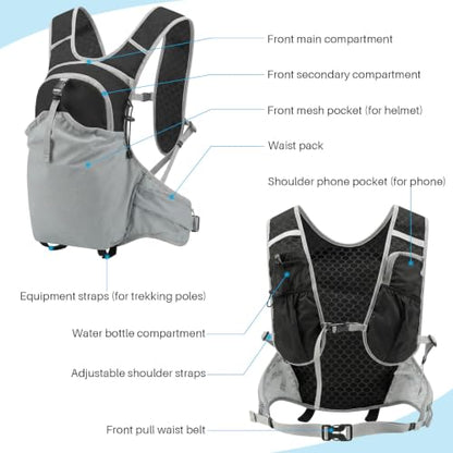 ShowyLive Lightweight Travel Backpack, Small Hiking Backpack Breathable for Cycling Trail Running Hiking - color: Black, size: 10L