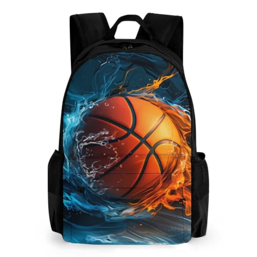 Basketball Fire Water Element Backpack, Durable Polyester Daypack with Laptop Compartment, Reinforced Bottom, Adjustable Shoulder Straps And Multi Pockets for Travel And Daily Use - color: Basketball Fire Water Element