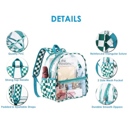 Fomaris Stadium Approved Clear Backpack 12x6x12 Clear Bag for Stadium Events, Sports, Concerts, Festivals - Checkered Green - color: Checkered Green