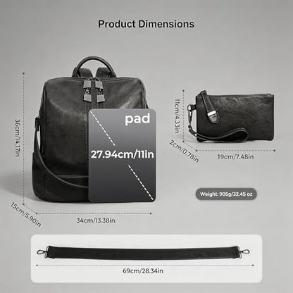 Women's Backpack with Wristlet Set, Large Capacity Tote Backpack for Women, Fashion Travel Backpack & Stylish Mommy Bag (Black) - color: Black