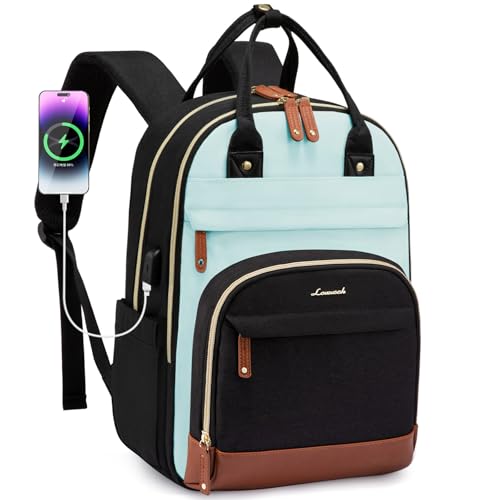 LOVEVOOK Laptop Backpack Women with USB Port Design,15.6 inch Waterproof Work Travel Backpack Computer Laptop Bag,Cute College Nurse Teacher Backpack Purse,Gifts for Women & Men,Black-Light Blue - color: Black-light Blue, size: 15.6 Inch