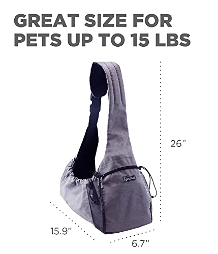 Outward Hound PupPak Sling Dog Carrier, Grey – Hands-Free Sling for Small Pets up to 15 lbs, Adjustable Strap, Mesh Ventilation, Zippered Pocket, Drawstring Fit – Ideal for Travel & Adventures - size: 16.0"L x 6.5"W x 32.0"H