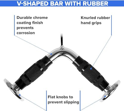 Yes4All Cable Machine Attachment, Row Handles, Tricep Rope, Straight Bar, V Bar, LAT Pulldown Accessories Load 880 LB for Home Gym - color: C. Double D Handle + Vshape Bar with Rubber
