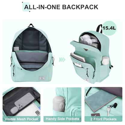 VX VONXURY Backpack for Men Women, Lightweight Kids School Bag, Classic Basic Laptop Bookbag for College Work Travel Hiking - color: Mint Green