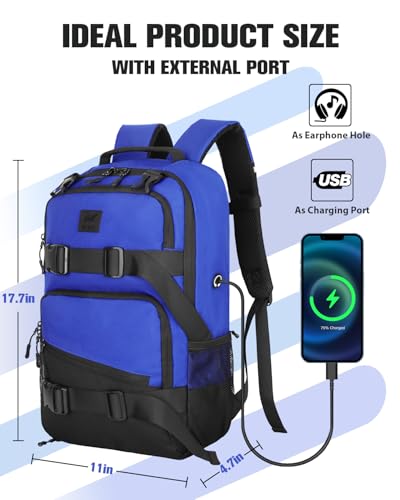 WOLT Skateboard Backpack, 15.6 Inch Laptop Backpack for Men Women, Sports Backpack with Ball Holder - color: Blue