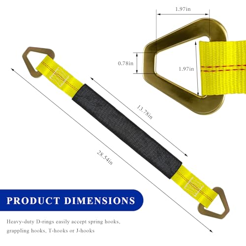 2" × 29" Premium Axle Tie Down Strap with D Rings, Heavy Duty Car Tire Wheel Tie-Down with Protective Sleeve, 6614 Lbs Adjustable Axle Tow Strap for Securing Vehicle Transport (Yellow) - color: Yellow