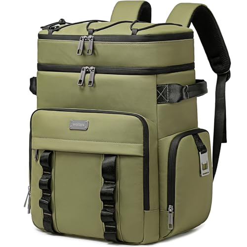 Weitars Insulated Cooler Backpack,Double Deck Waterproof Soft Cooler Bag,Backpack Coolers Leak Proof Lunch Backpack for Men Women for Travel,Camping,Picnic,Beach,Picnic,Outdoor 31L/52 Can - color: Green
