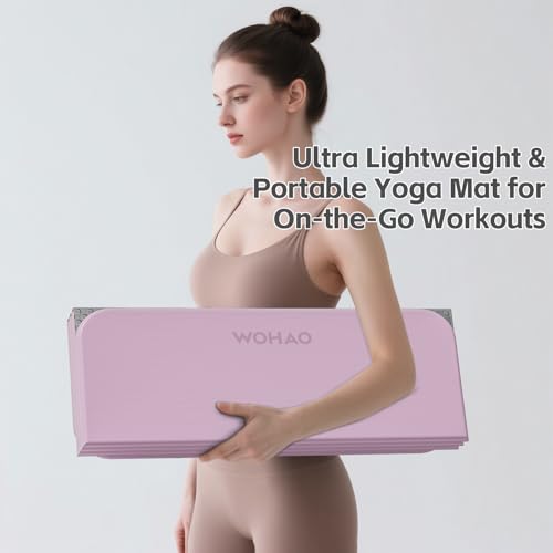 7-Fold Yoga Mat 70"x24" - 1/2 Inch Thick Folding Exercise Mat, Compact Non-Slip TPE Mat for Travel, Storage, Yoga & Home Gym, Lightweight & Portable - color: Taro Purple + Warm Gray