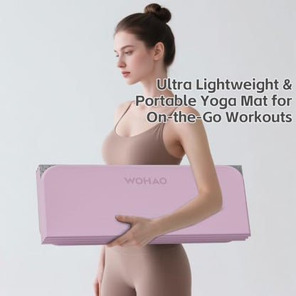 7-Fold Yoga Mat 70"x24" - 1/2 Inch Thick Folding Exercise Mat, Compact Non-Slip TPE Mat for Travel, Storage, Yoga & Home Gym, Lightweight & Portable - color: Taro Purple + Warm Gray