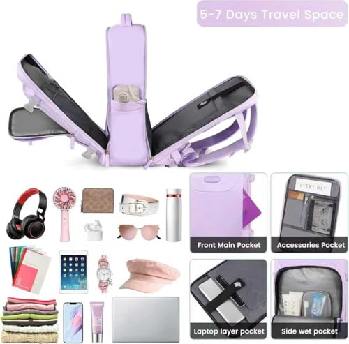 Carry on Backpack, 40L Flight Approved Large Travel Laptop Backpack, 17 Inch Water Resistant Luggage Computer Daypack College Weekender Overnight Bag for Men & Women, purple - color: Purple