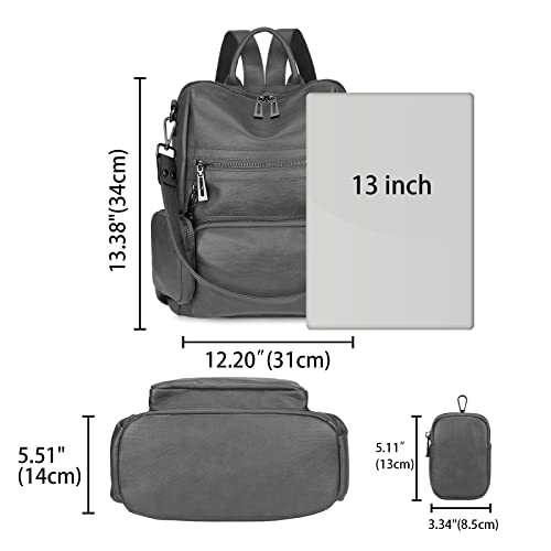Uromee Travel Backpack Purse for Women Vegan Leather Ladies Fashion Tassel Shoulder Bag Convertible with Pouch - color: 262 Grey