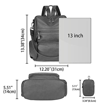 Uromee Travel Backpack Purse for Women Vegan Leather Ladies Fashion Tassel Shoulder Bag Convertible with Pouch - color: 262 Grey