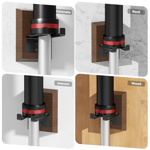 Barbell Wall Mount, Olympic Barbell Holder for Garage Gym, Vertical Bar Rack with Wooden Spacer Pad - Black Powder Coated Iron & Rubber Wood Base, Anti-Scratch Wall Protection & Extra Stability on Uneven Walls - Space Saving Home Gym Accessory, Barbell St