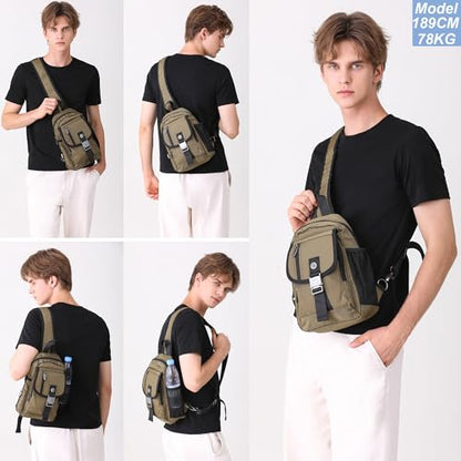 NICGID Sling Bag Chest Shoulder Backpack Crossbody Bags for Tablet Laptop Outdoor Hiking Men Women - color: Army Green-016